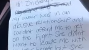 La mujer dejó una nota junto al cachorro.