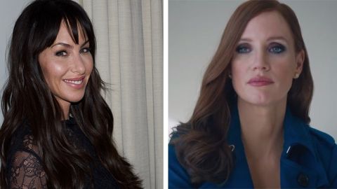 A la derecha Molly Bloom, a la izquierda la actriz que interpreta su vida, Jessica Chastain.