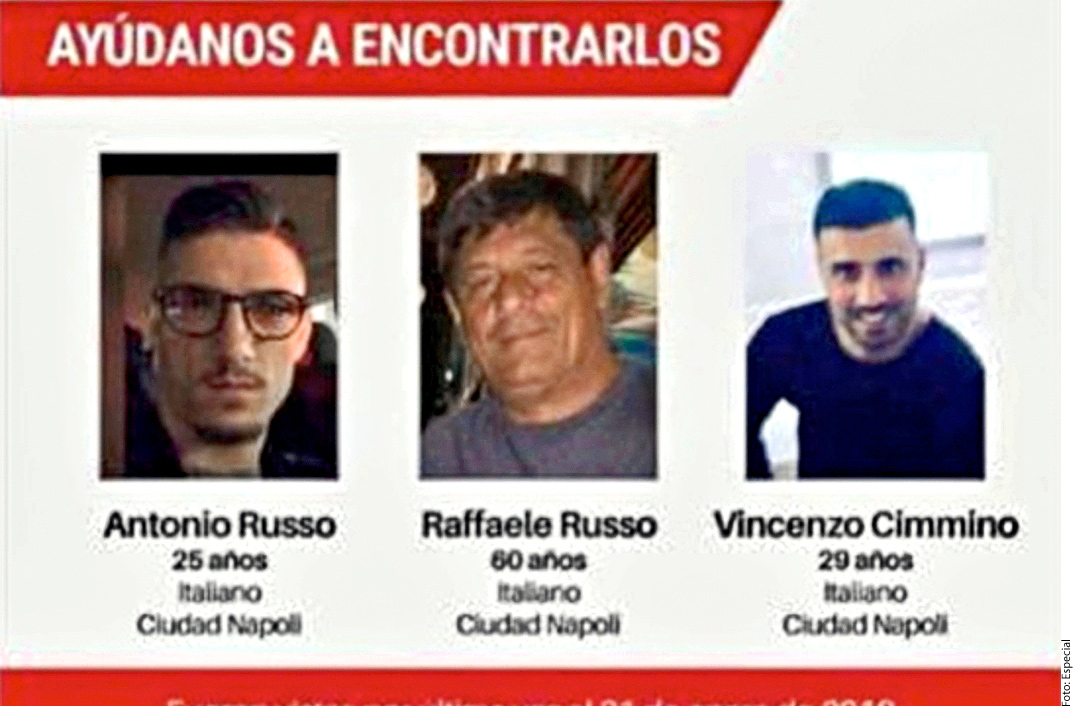Los desaparecidos, originarios de Nápoles, fueron identificados como Raffaele Russo, su hijo Antonio y su nieto Vincenzo Cimmino.