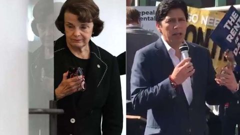 Dianne Feinstein (izda) y Kevin de León (dcha).