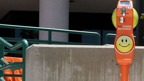 Los parquimetros resaltan por su color.