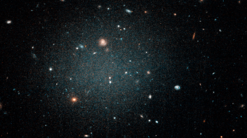 Imagen del telescopio Hubble que muestra una burbuja borrosa con otras galaxias que pueden verse a través de ella. NASA/ESA/P. VAN DOKKUM