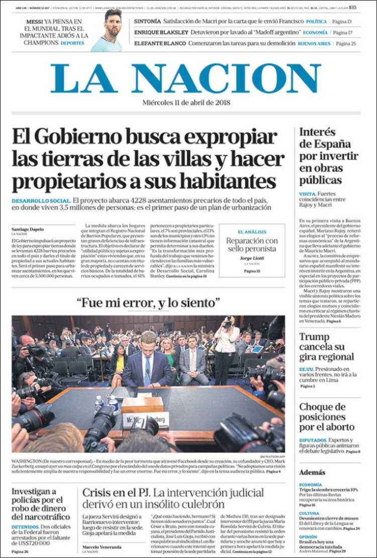 Así fue la portada de La Nación un día después de la eliminación del Barcelona