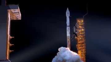 Una presentación de un artista de un lanzamiento de cohete con la nave espacial InSight a finales de mayo.