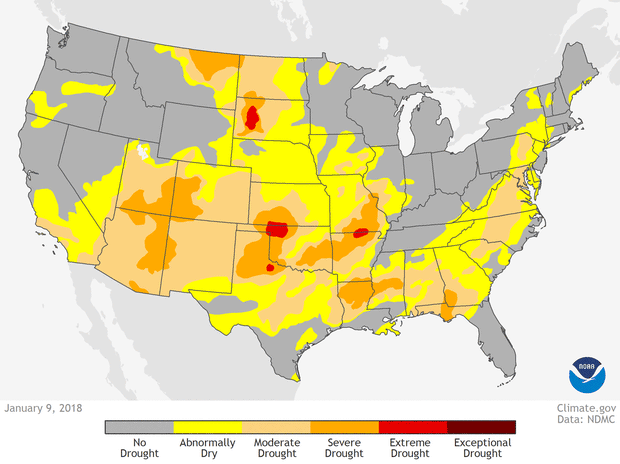 Sequía en el suroeste entre enero y abril de 2018.