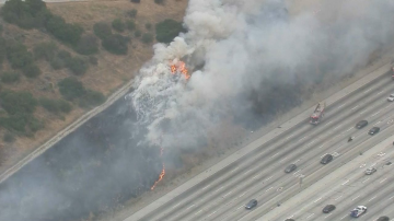 El incendio quemó hierba a lo largo de la autopista 405.