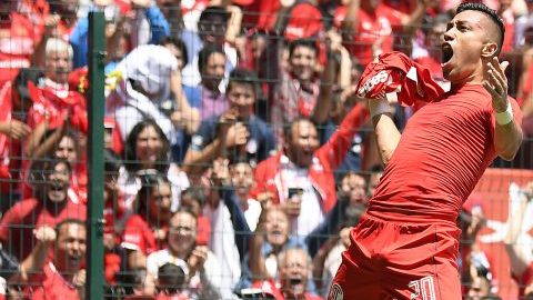 Fernando Uribe del Toluca festeja su triplete ante los Xolos de Tijuana. (Foto: Imago7/Etzel Espinosa)