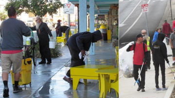 Partícipes de "Clean Streets, Clean Starts" limpian el bulevar Reseda.