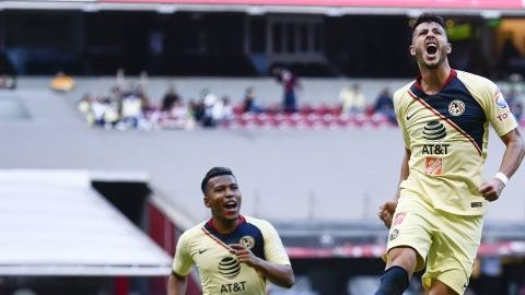 Guido Rodríguez festeja su gol ante el Atlas en la jornada 2 del Apertura 2018 de la Liga MX. (Foto: Imago7/Alejandra Suárez)