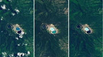 Las imágenes muestran los diferentes colores de los lagos del cráter en tres días diferentes,