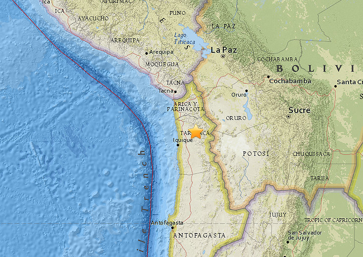 El sismo se registró al norte de Chile. 