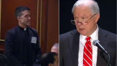 El fiscal general, Jeff Sessions, enfrentó protestas de clérigos.