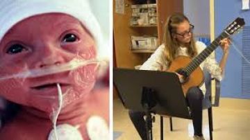 Adolescente toca música clásica para bebés prematuros.