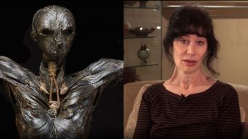 La escultura "Adán" y su creadora Gillian Gensen.
