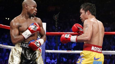 Manny Pacquiao y Floyd Mayweather tuvieron un repentino encuentro en el Staples Center de Los Angeles