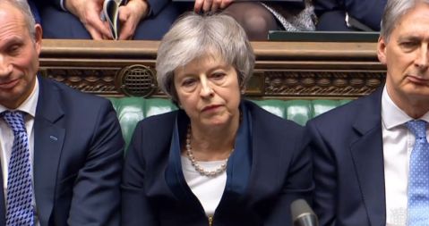 La primera ministra británica, Theresa May, durante la sesión de votación del "brexit".