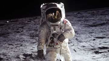 US Astronaut Buzz Aldrin, walking on the Moon July 20 1969. Taken during the first Lunar landing of the Apollo 11 space mission by NASA.