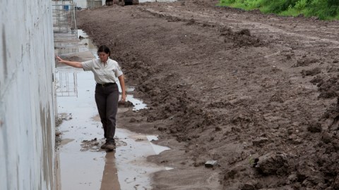 Empleada del Refugio de Vida Silvestre del Bajo Río Grande Nancy Brown en el lugar de construcción en 2008.