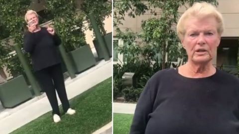 La mujer, al parecer residente de Playa Vista, California, fue captada en video lanzando mensajes despectivos.