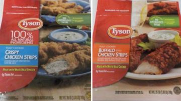 Estas imágenes de USDA muestran los paquetes retirados de tiras de pollo Tyson.