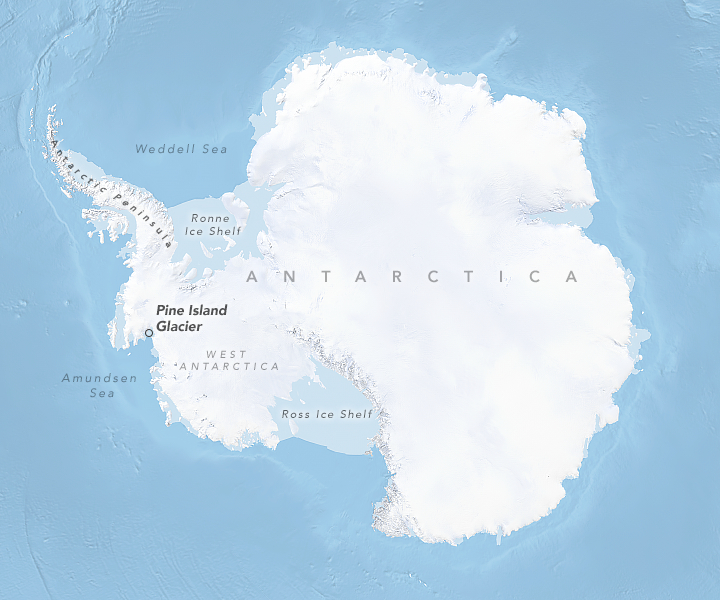 El mapa muestra las elevaciones de la Antártica.