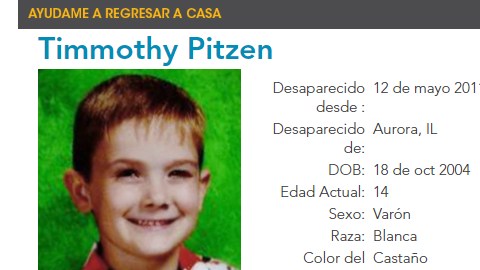 Cartel del niño desaparecido Timothy Pitzen.