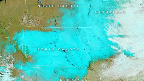 Dakota del Sur cubierta por la nieve el 13 de abril de 2019 durante el ciclón bomba.