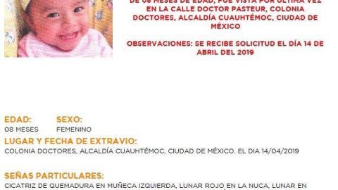 Niña desaparecida, se solicita ayuda para encontrarla