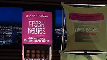 Saskia Sorrosa presenta en el plató de Shark Tank su empresa Fresh Bellies, creada para sofisticar el paladar de los más pequeños./ ABC/Eric McCandless (Cortesía)