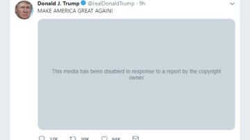 Captura de pantalla de la cuenta de Twitter del presidente Donald Trump.