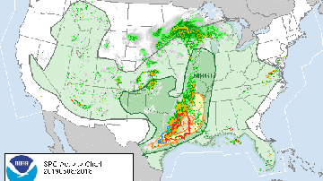 Pronóstico de vientos fuertes tornados y granizo en Texas, Louisiana y el sur de Arkansas.