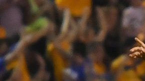 Tigres de la UANL festeja su gol solitario frente al León en la ida de la final del Clausura 2019 de la Liga MX.