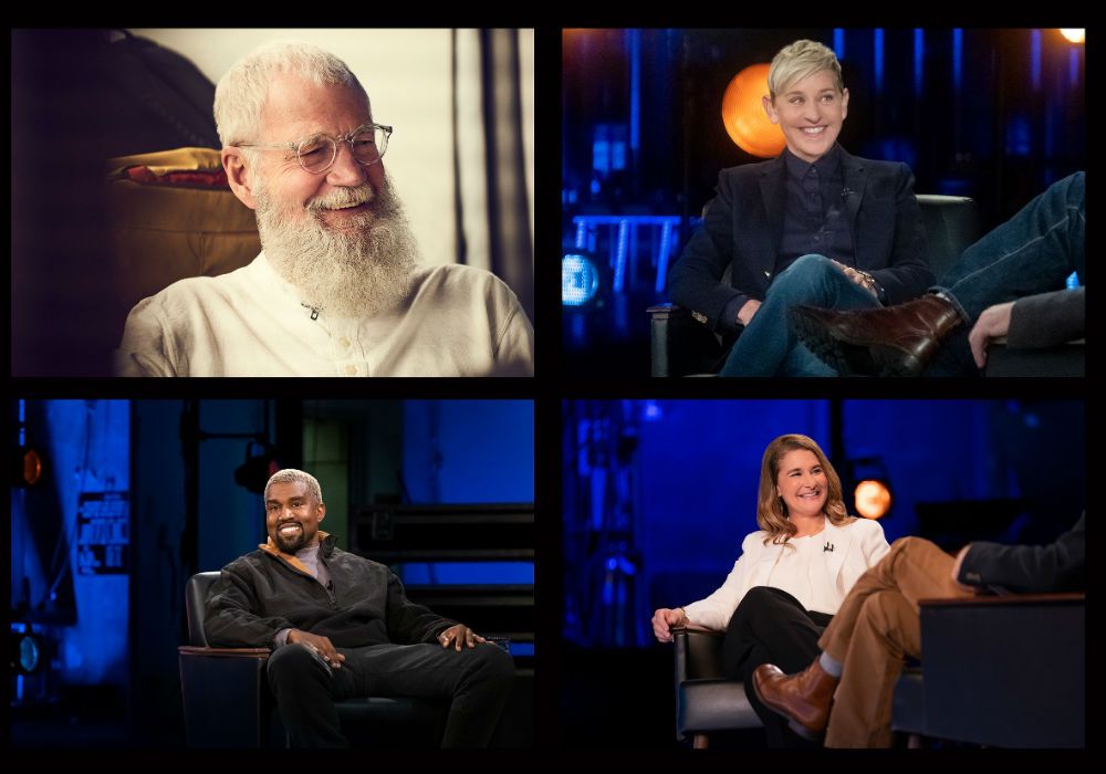 David Letterman, Ellen DeGeneres, Kanye West y Melinda Gates
