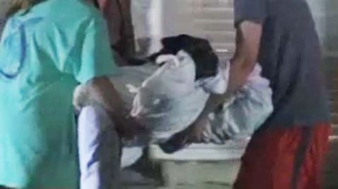 La familia del perro lo cargo al carro para llevarlo a un veterinario luego de que los sospechosos huyeran de la escena.
