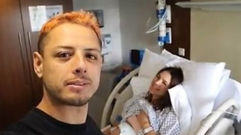 Javier Chicharito Hernández y Sarah Kohan, a segundos del parto de su primer hijo.