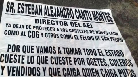 Una de las narcomantas dejadas en Monterrey.