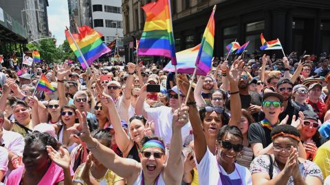 Participants take part in the NYC Pride March as part of World Pride commemorating the 50th Anniversary of the Stonewall Uprising on June 30, 2019 in New York City. (Photo by ANGELA WEISS / AFP) (Photo credit should read ANGELA WEISS/AFP/Getty Images)