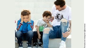 Lionel Messi y sus hijos Thiago, Mateo y Ciro