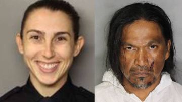 Oficial Tara O’Sullivan, y el sospechoso Adel Ramos en imágenes publicadas por el Departamento de Policía de Sacramento.