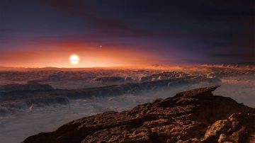 La imagen artística muestra una vista de la superficie del planeta Proxima b.