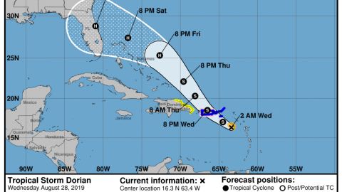 Dorian puede llegar a Florida el fin de semana.