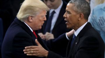 Trump y Obama en la toma de posesión del primero, enero 2017