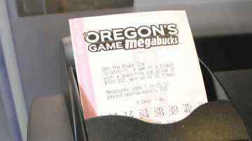 Un boleto del juego Megabucks de la Lotería de Oregon.