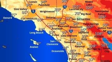 Las temperaturas para este jueves en el sur de California estarán entre los 74 y los 108 grados F.