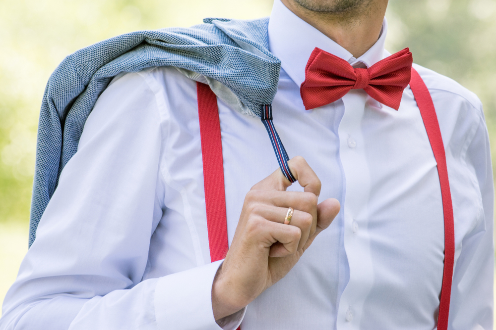 Accesorios Cinturones y tirantes Tirantes Lazo de arco rosa claro con Suspenders para el novio novios bodas 