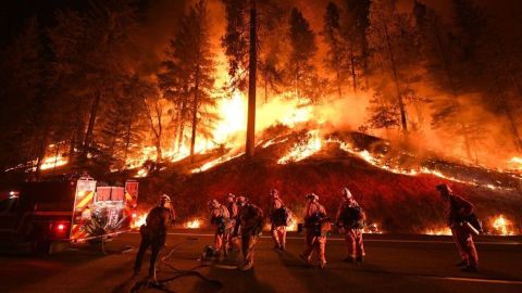 Los bomberos no han podido contener las fuertes llamas.