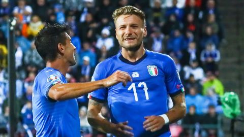 Ciro Immobile celebra el primer gol dela selección 'azzurri'.