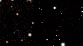 Imagen de la galaxia Fireworks (NGC 6946) del Digital Sky Survey, con datos del observatorio NuSTAR (en azul y verde).