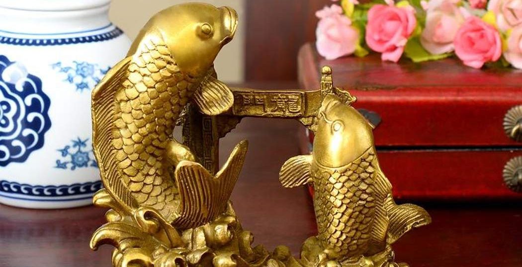 GARNECK Figuras de Peces Dorados Modelo de Pez de Cobre Figuras de Carpa Realistas Peces de Colores Chinos Arowana Escultura Feng Shui Decoraciones para La Riqueza Suerte Prosperidad 