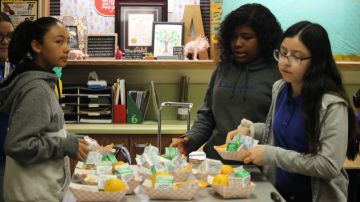 Estudiantes eligen su desayuno en la escuela Luther Burbank Middle School.  (Jorge Macías)